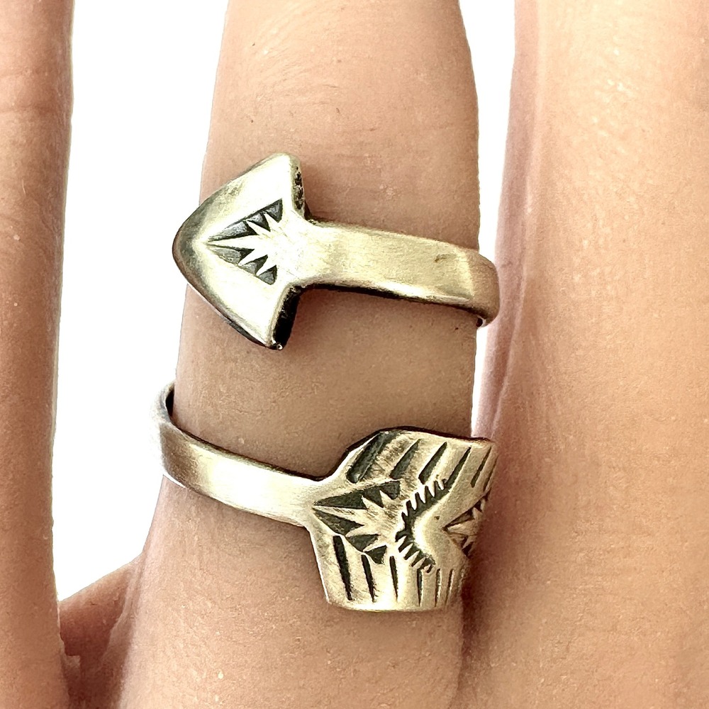Navajo Turquoise Wrap Ring Feather Sz 7 Adjustable Bypass Sterling Signed N